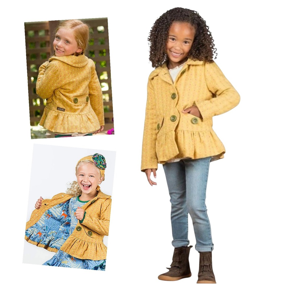 Matilda Jane‎ Going Easy Jacket Size 4 Yellow Pink Dot Ruffle Trimmed Pockets